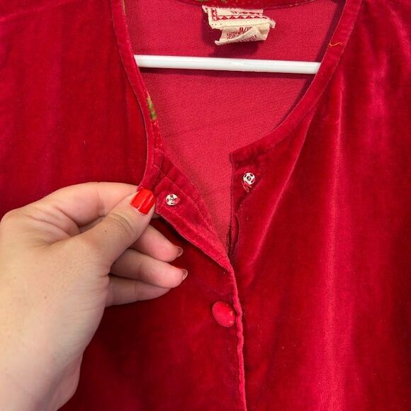 VTG 90s April Cornell Girls Cornelloki Velvet Jacket 9/10 Red Floral Trim - Picture 5 of 9